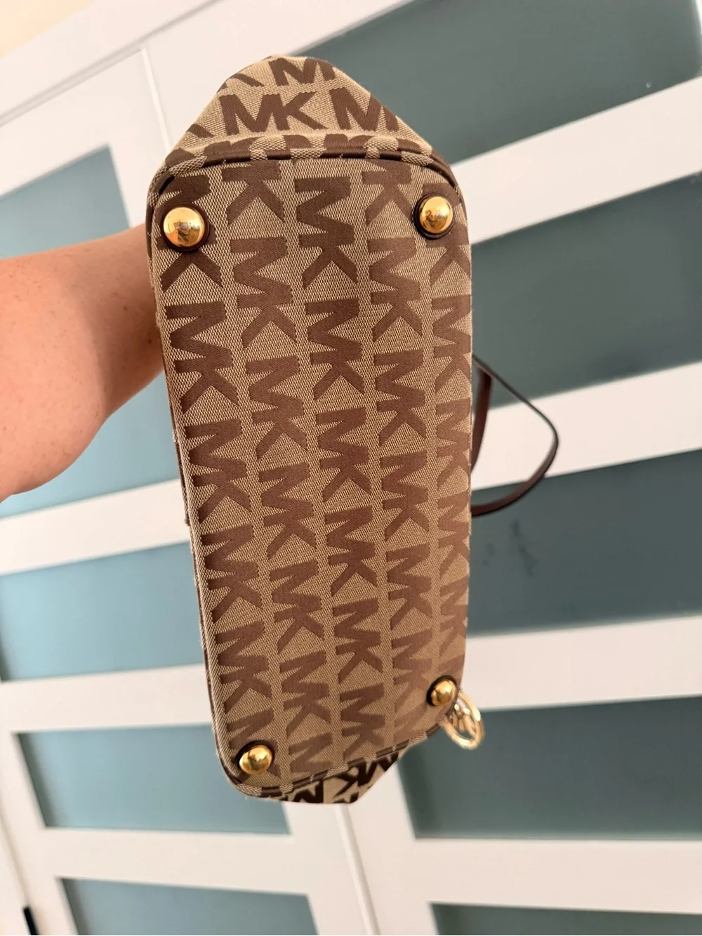 Michael Kors Brown MK Monogram Tote with Gold Hardware